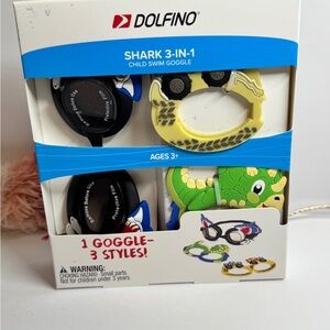 Dolfin Shark 3-in-1 Child Swim Goggles - Black, Yellow, Green